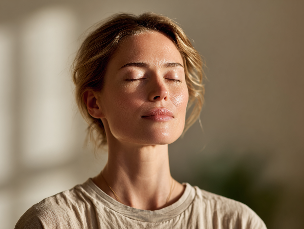 Frau praktiziert Yoga in der Natur